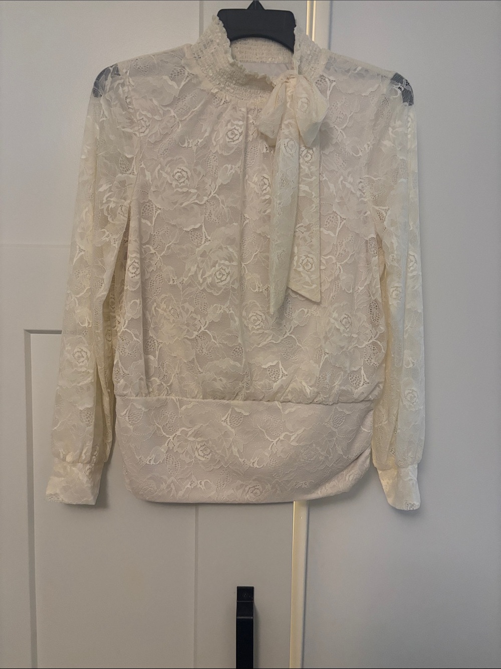 Chico’s Cream Lace Bow-Neck Blouse